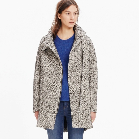 *NWT MADEWELL City Grid Tweed black * white * leather trim MOTO Coat! - Picture 3 of 6